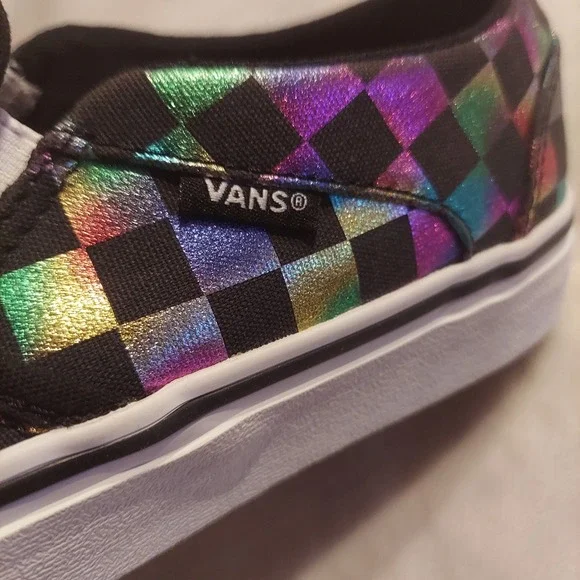 Vans Womens Iridescent Rainbow Checkerboard Classic Slip-On Sneakers Size 8.5 - Picture 10 of 14